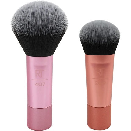 Real Techniques Mini Brush Foundation and Blush Duo Travel Size for Loose Blush and Liquid Foundation 2 Piece Set