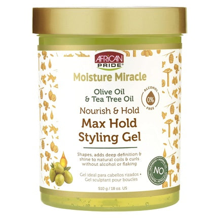 African Pride Moisture Miracle Max Hold Styling Gel with Olive Oil & Tea Tree Oil 18 fl oz