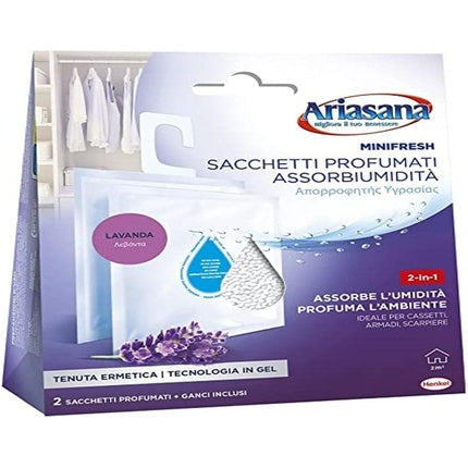 Ariasana Minifresh Relax Lavender Sachet 2in1, Double Moisture Absorption and Anti-Odor, Air Freshener for Drawers and Cabinets