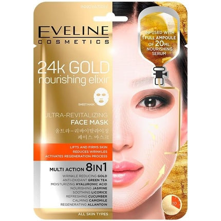 Eveline Cosmetics 24k Gold Ultra Revitalizing 8-in-1 Korean Sheet Mask with Gold