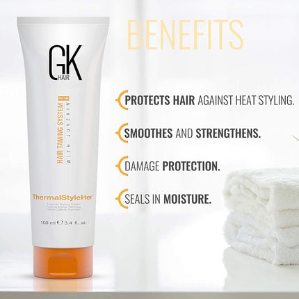 GK HAIR Global Keratin ThermalStyleHer Hair Cream 3.4 Fl Oz/100ml - Thermal Styling Cream Anti Frizz Heat Protectant - All Hair Types