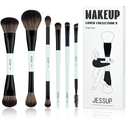 Jessup Makeup Brush Set 6pcs Double Sided Foundation and Contour Brushes