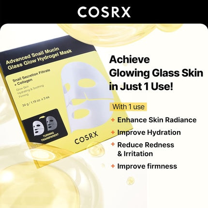 Cosrx Advanced Snail Mucin Glass Glow Hydrogel Face Masks Skincare with Collagen