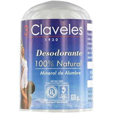 3 Claveles Deodorant 100% Natural Alum Stone 60g