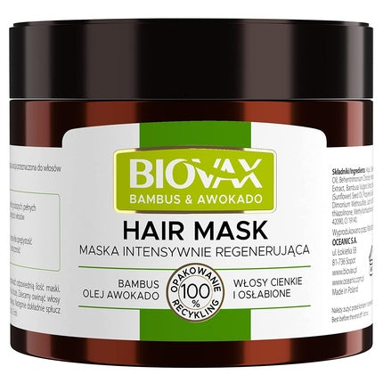 L'biotica Biovax Natur Intensive Repair Hair Mask with Bamboo & Avocado Oil 250ml