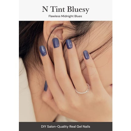 ohora Semi Cured Gel Nail Strips N Tint Bluesy - Salon-Quality Long Lasting Easy to Apply and Remove - Includes 2 Prep Pads Nail File and Wooden Stick Blue