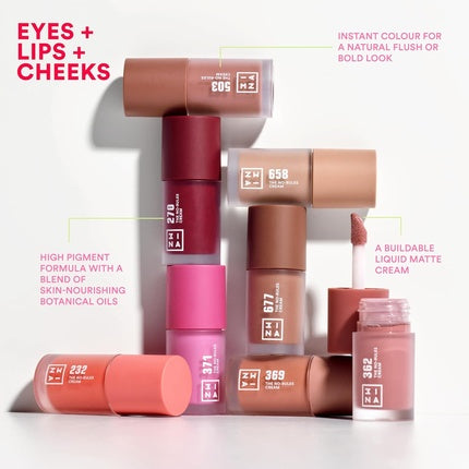 3INA MAKEUP The No-Rules Cream 369 Pink Brown Liquid Blush Matte Blush for Sensitive Eyes Lips & Cheeks with Sweet Almond Oil Cream Blush for a Natural Finish Vegan Cruelty Free