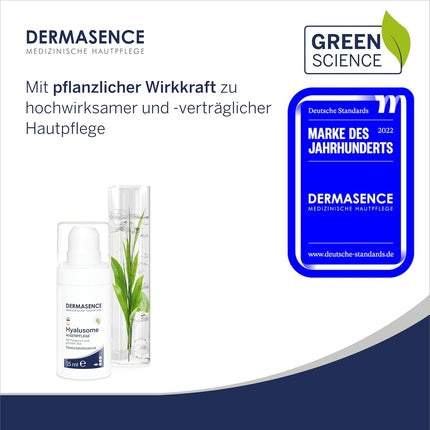 DERMASENCE Hyalusome Eye Care 15ml - Moisturizes, Soothes, and Regenerates Skin Around Eyes - with Hyaluronic Acid and Green Tea Extract - Fragrance-Free