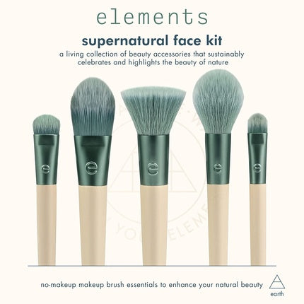EcoTools Elements Limited Edition Super-Natural Face Makeup Brush Set for Face Cheek and Eye Makeup 5 Piece Set Green
