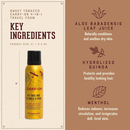 18.21 Man Made Carry On 4-in-1 Travel Foam Shampoo Conditioner Wash & Shave 3.4 fl. oz Sweet Tobacco