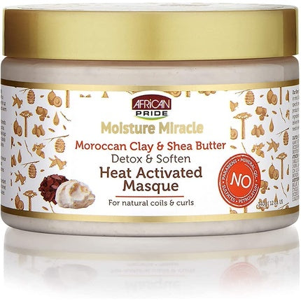 African Pride Moisture Miracle Moroccan Clay & Shea Butter Heat Activated Masque 12oz