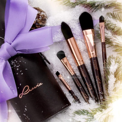 Luvia Makeup Brush Set Golden Queen 15 Kabuki Makeup Brushes Including Makeup Beauty Brush Holder & Travel Makeup Bag for Cosmetic Brushes Professional Brush Set in Brown/Rose Gold - Vegan Cosmetics