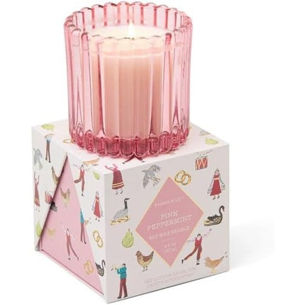 Paddywax Christmas Ribbed Glass Candle Pink Peppermint