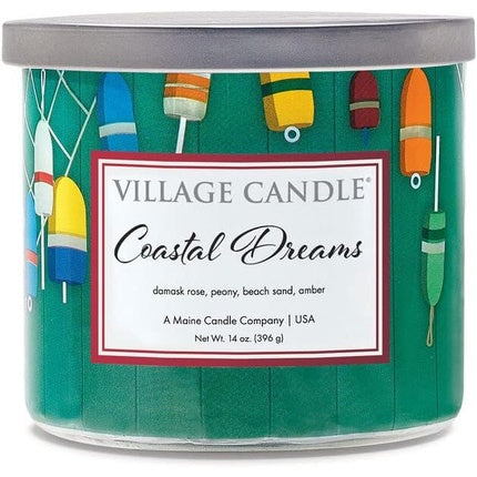 Village Candle Coastal Dreams Luminary 3-Wick Glass Bowl Scented Candle 14 oz.